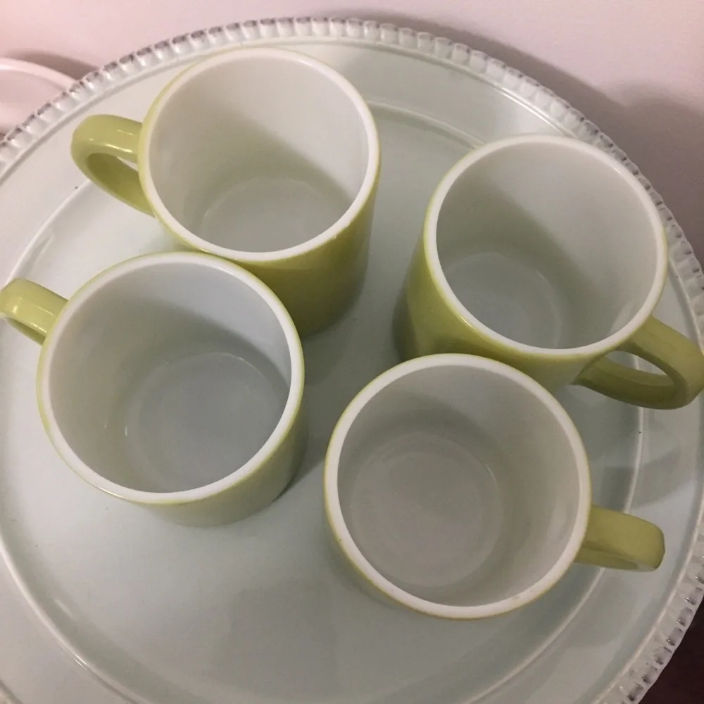 Set of 4 Vintage Green Milk Glass Mugs
